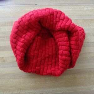 Round Solid Red Knit Infinity Circle Loop Cow Scarf Shawl.